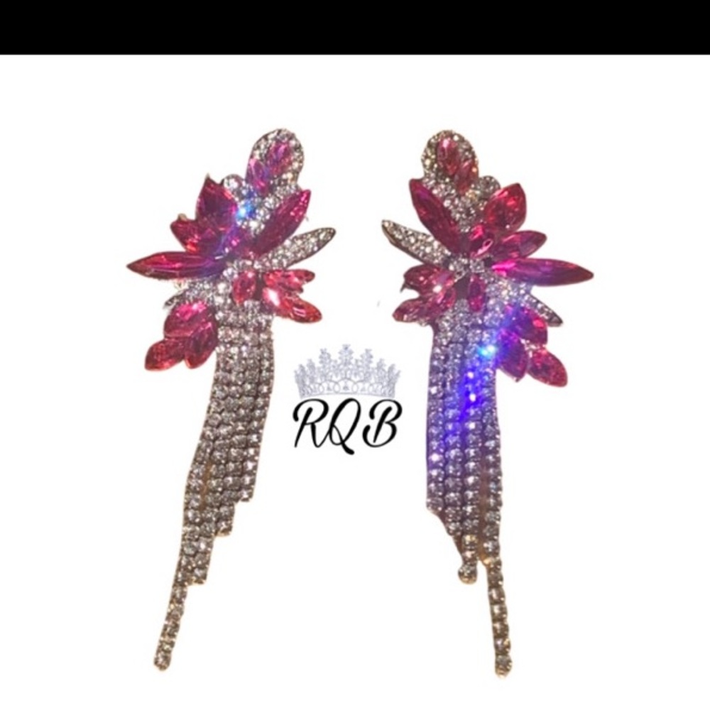 Pink and Clear Fringe Pageant earrings pierced